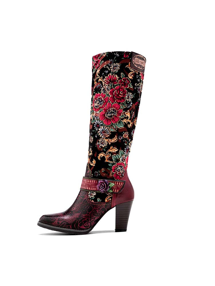 Bottes élégantes brodées à motif floral en relief faites à la main