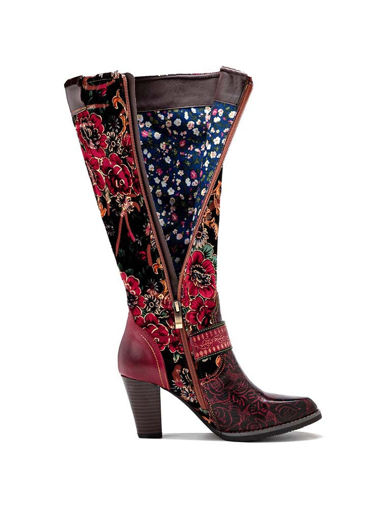 Bottes élégantes brodées à motif floral en relief faites à la main