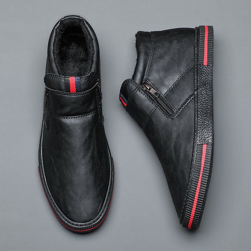 Bottes décontractées d'hiver chaudes pour homme, bottes de neige tendance, chaussures d'extérieur, baskets noires, chaussures de travail d'extérieur en cuir doublées chaudes antidérapantes pour homme