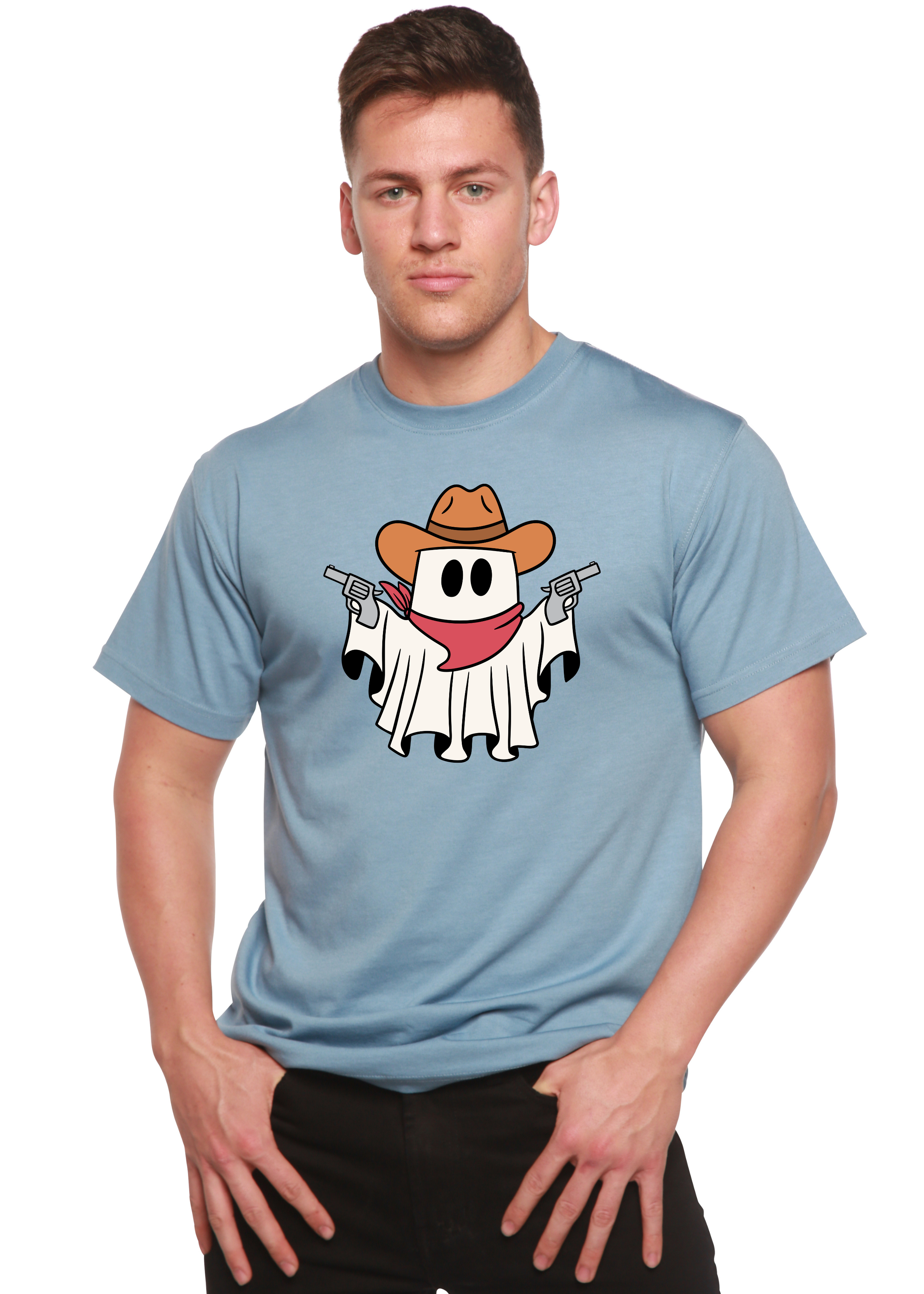 T-shirt graphique unisexe à manches courtes en viscose de bambou et coton biologique Cowboy Ghost
