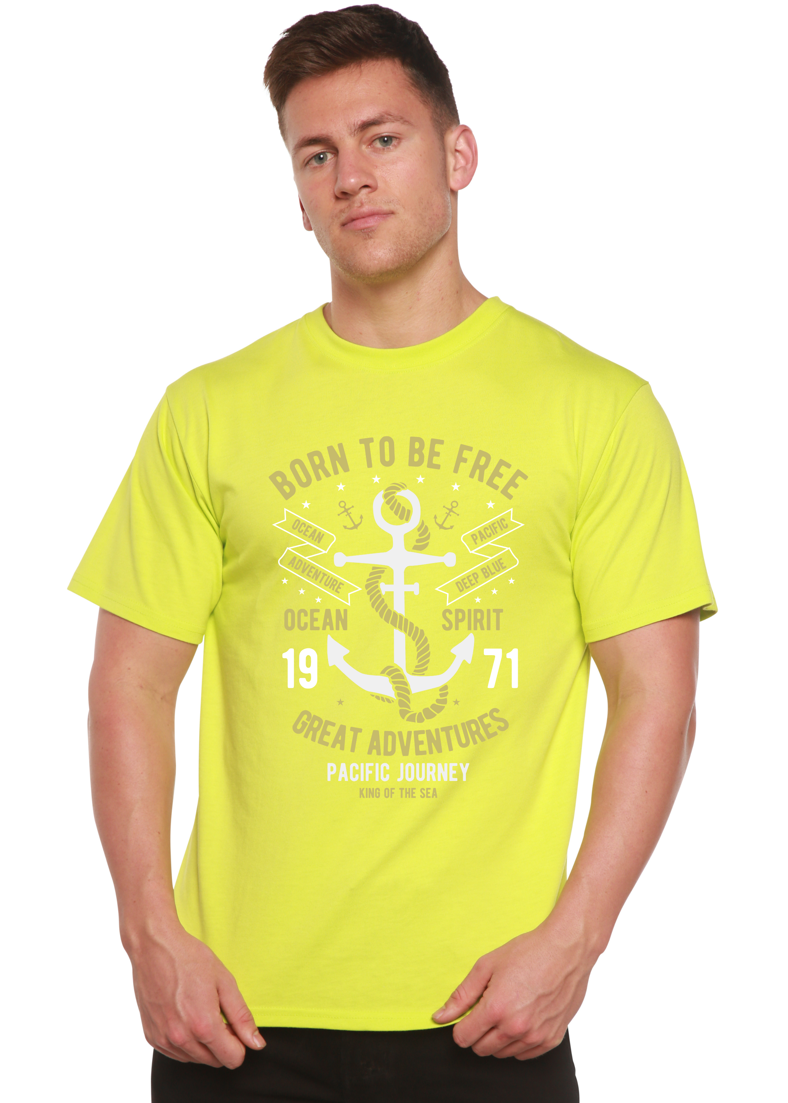T-shirt graphique à manches courtes en bambou-viscose/coton biologique « Born To Be Free » pour homme