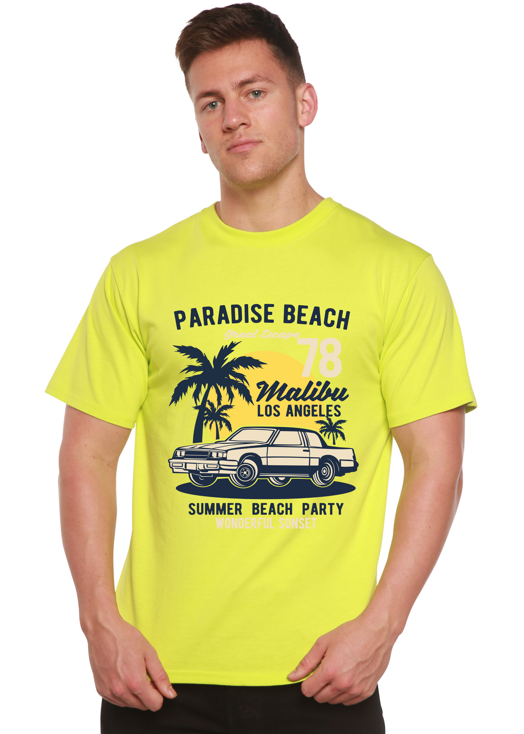 T-shirt à manches courtes et motif graphique pour homme en viscose de bambou/coton biologique Paradise Beach Spun Bamboo®