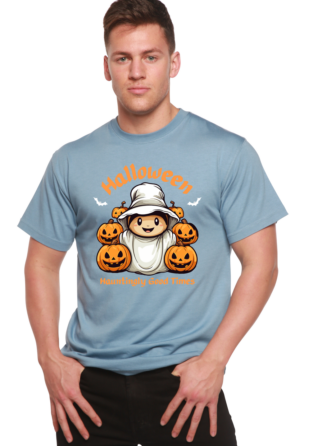 T-shirt graphique à manches courtes en viscose de bambou/coton biologique pour homme sur le thème "Halloween : L'horreur amusante"