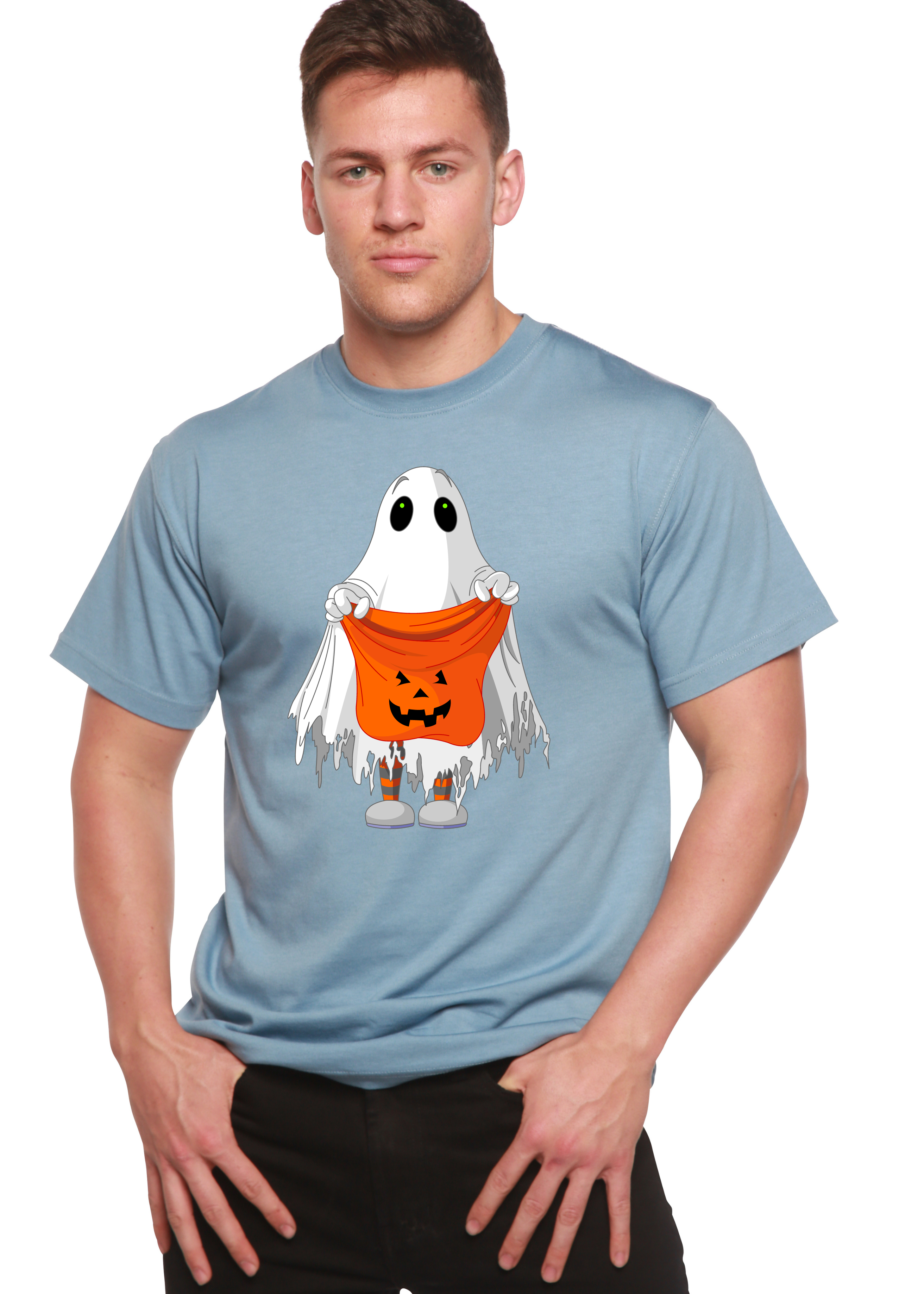 T-shirt graphique à manches courtes en bambou viscose/coton biologique motif Boo Halloween pour homme