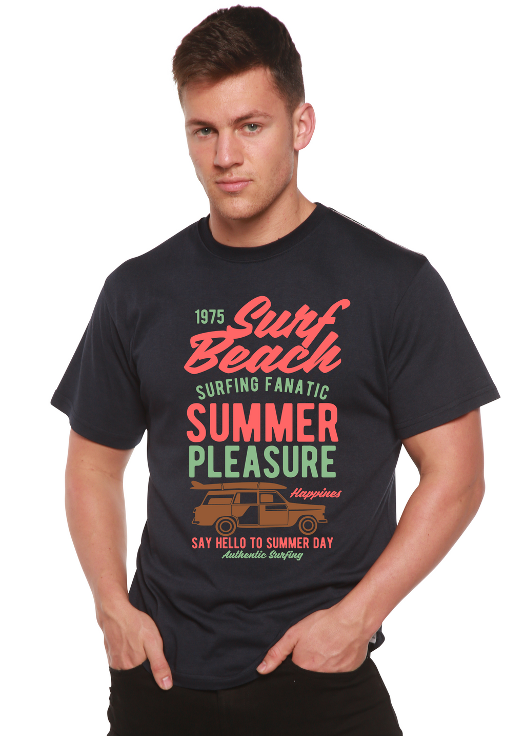 T-shirt graphique à manches courtes en viscose de bambou/coton biologique Surf Beach Spun Bamboo® pour homme
