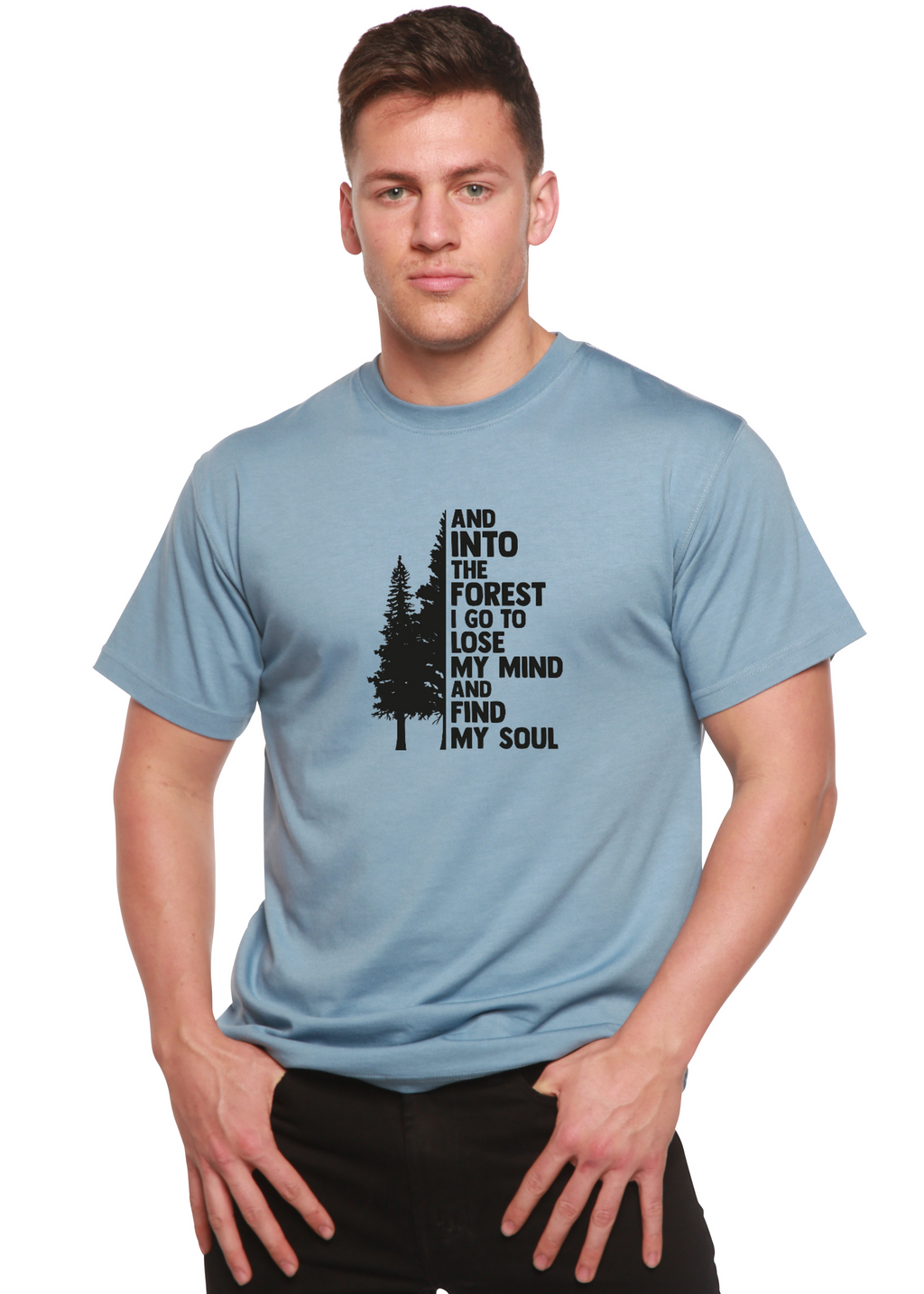 T-shirt graphique à manches courtes pour homme en bambou viscose/coton bio "And Into The Forest I Go"