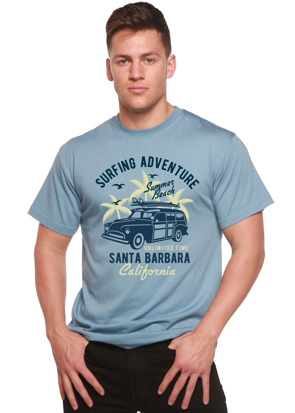 T-shirt graphique à manches courtes pour homme en viscose de bambou/coton biologique Surfing Adventure Spun Bamboo®