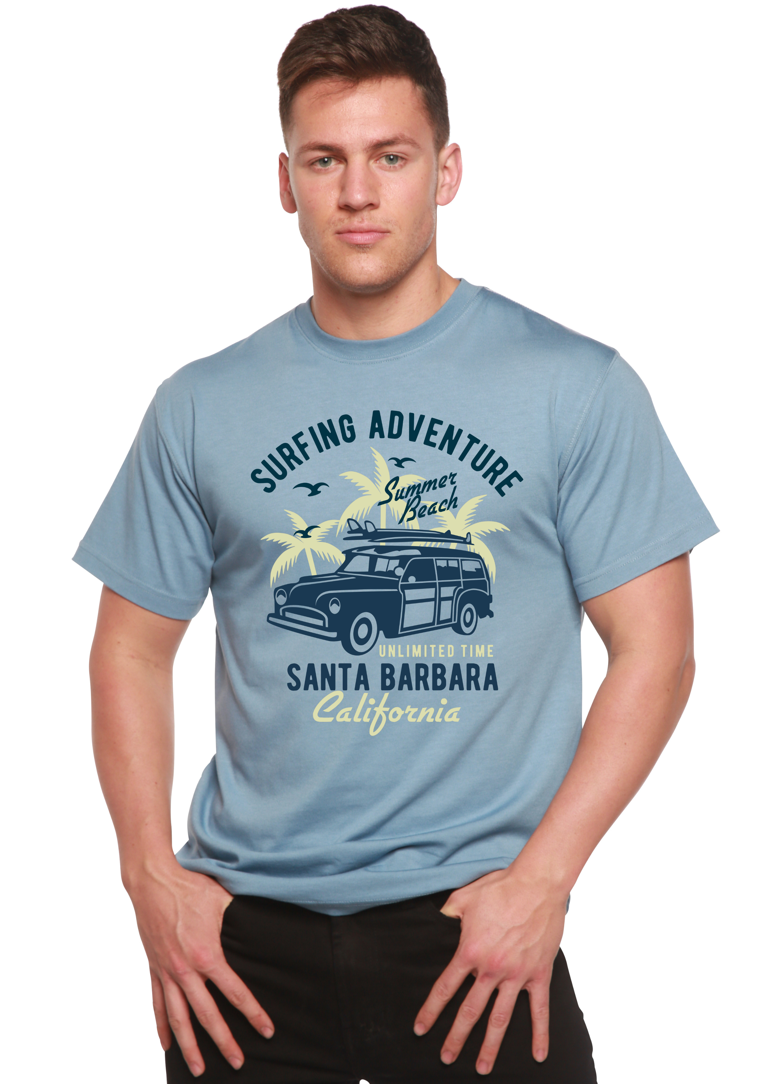 T-shirt graphique à manches courtes pour homme en viscose de bambou/coton biologique Surfing Adventure Spun Bamboo®