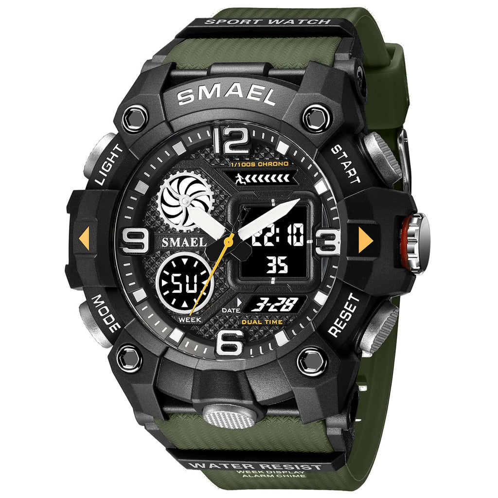 Montre Sport Homme Double Fuseau Horaire Étanche 50M Montre Militaire Chronographe Alarme Montre-bracelet Armée