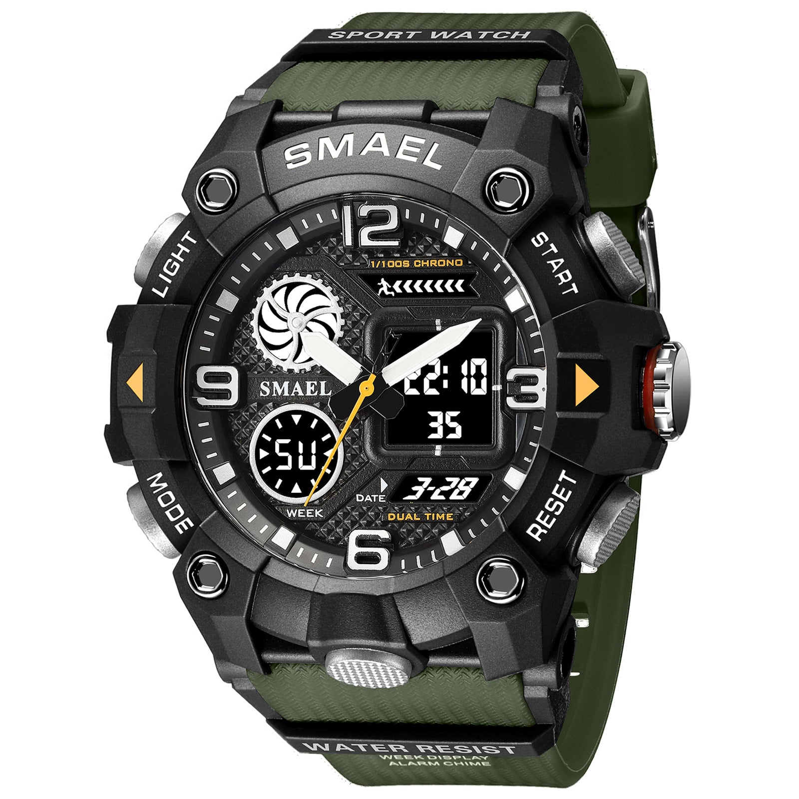 Montre Sport Homme Double Fuseau Horaire Étanche 50M Montre Militaire Chronographe Alarme Montre-bracelet Armée
