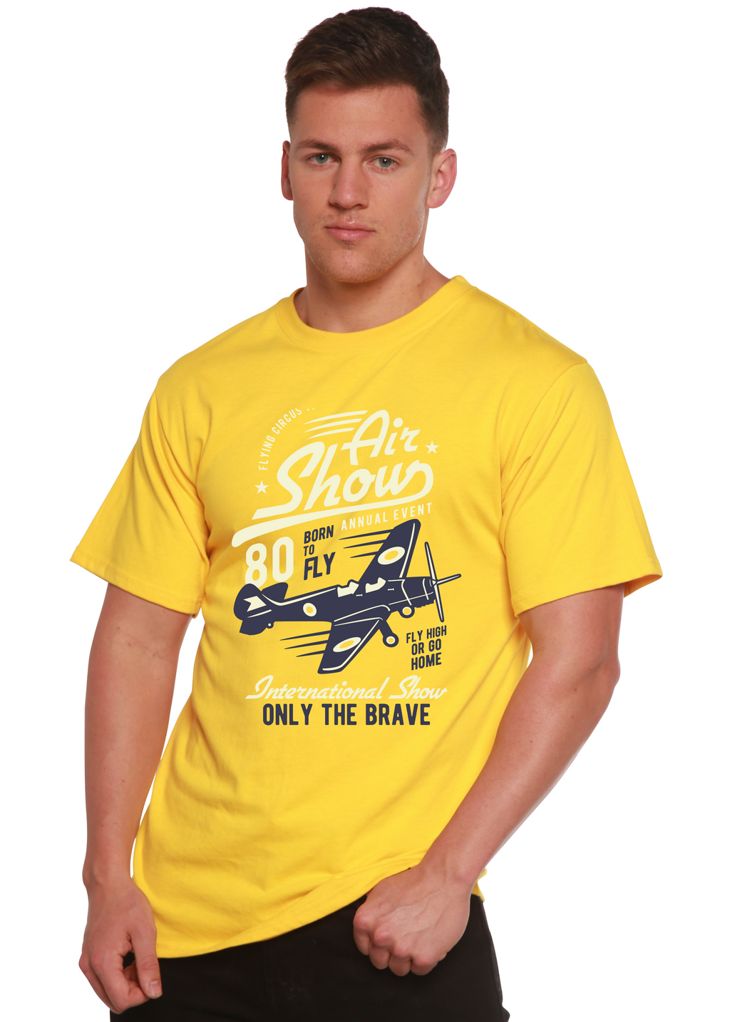 T-shirt à manches courtes avec motif graphique en viscose de bambou et coton biologique pour homme, motif « Meeting aérien »