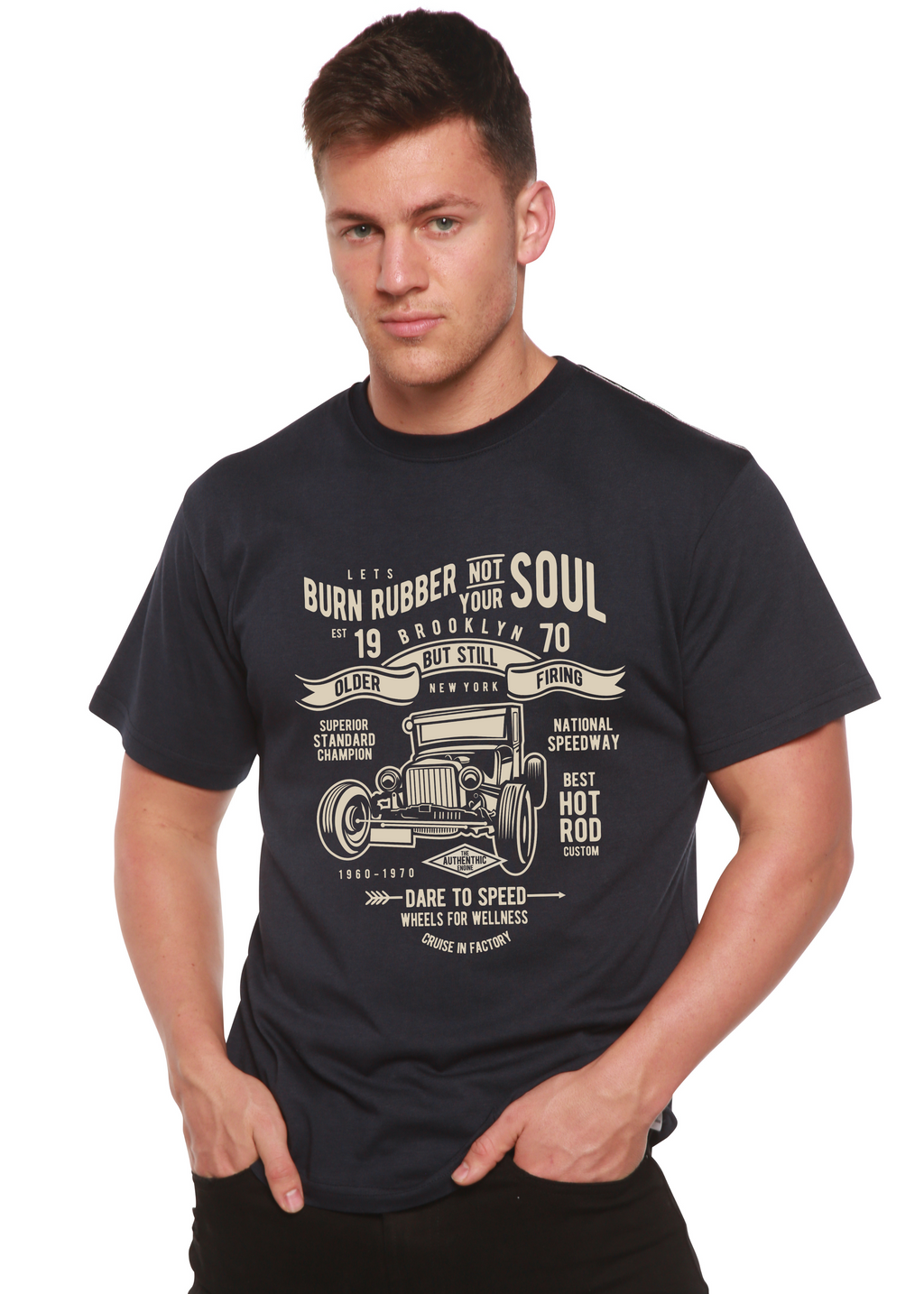 T-shirt graphique à manches courtes Burn Rubber en viscose de bambou/coton biologique pour homme
