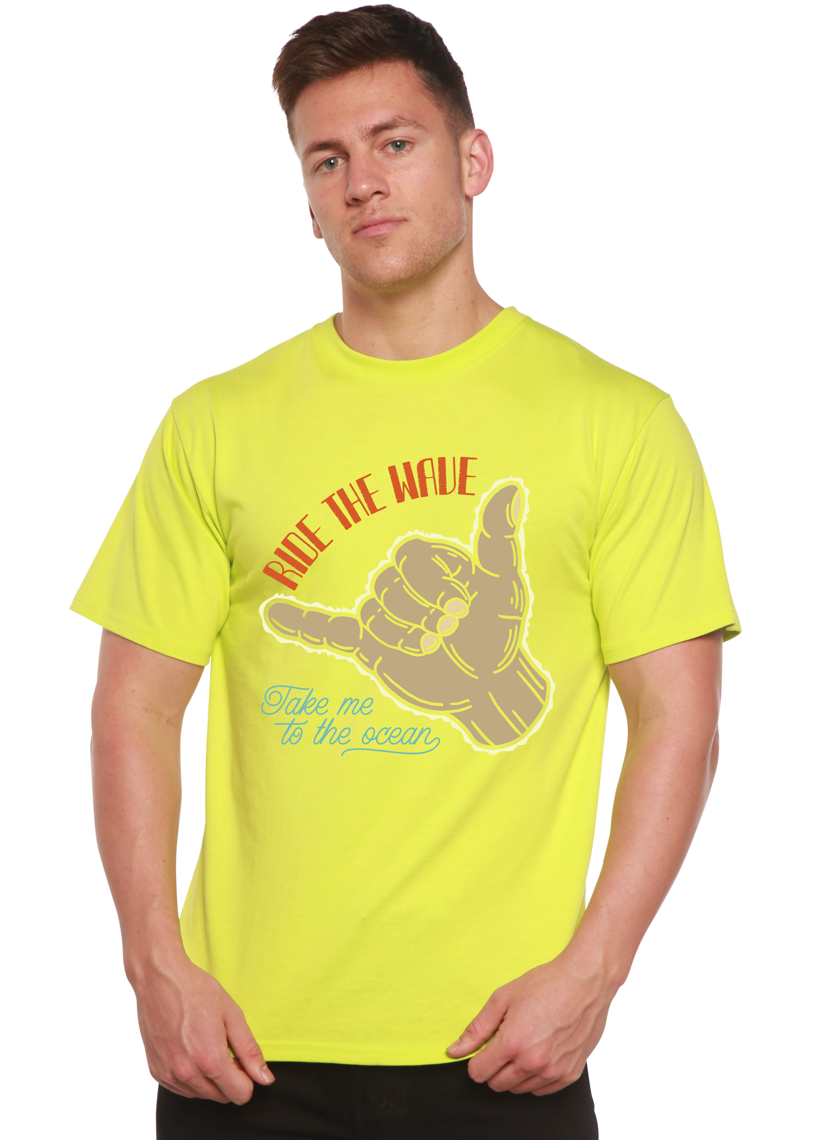 T-shirt graphique à manches courtes en viscose de bambou/coton biologique « Ride The Wave » pour homme