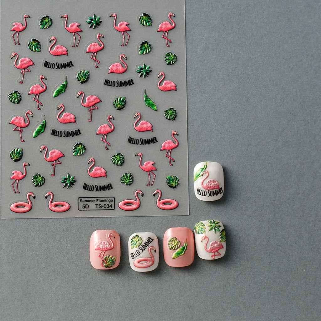 Autocollants d'été pour ongles Flamant rose