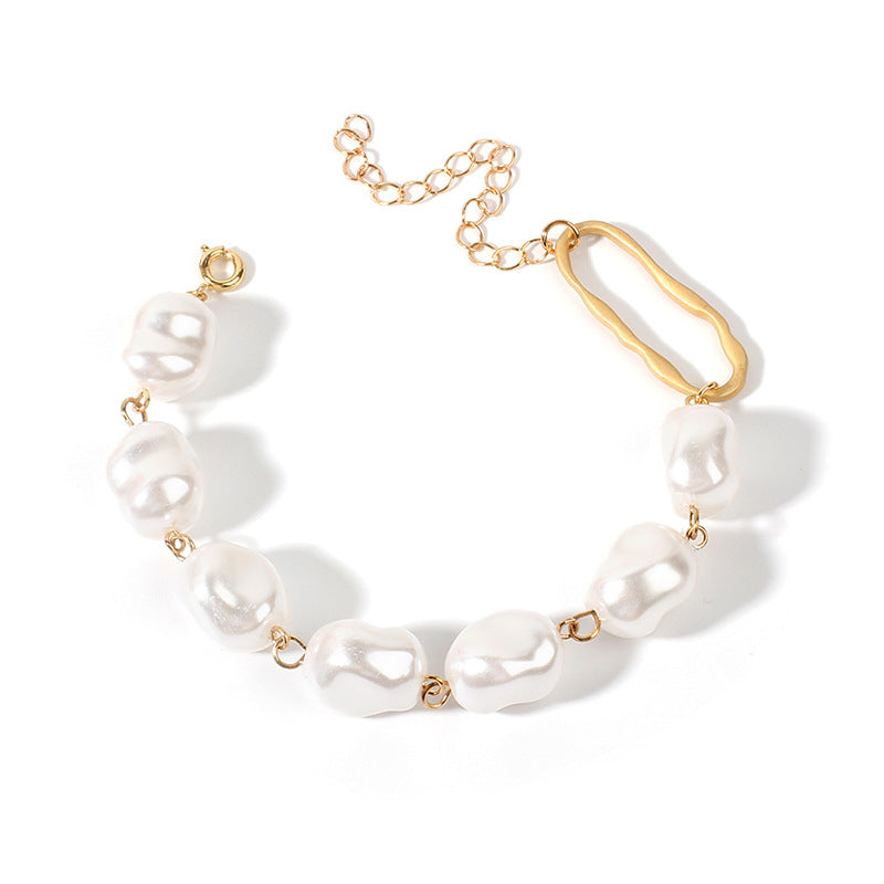 Nouveaux Bracelets à Maillons en Métal Doré Imitation Perles Faits à la Main pour Femmes Filles Fête d'Été Bijoux de Luxe Cadeau
