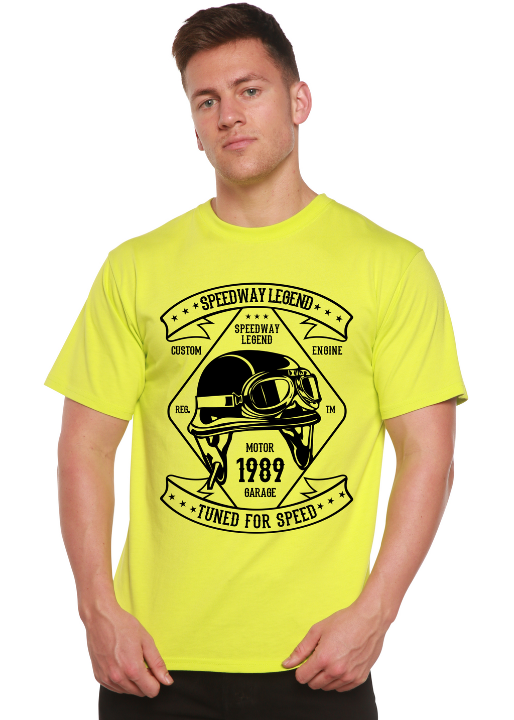 T-shirt graphique Speedway Legend Spun Bamboo® à manches courtes en viscose de bambou/coton biologique pour homme