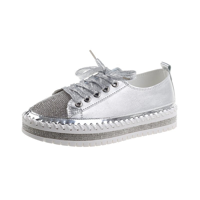 Baskets léopard pour femmes Chaussures en toile pour femmes Baskets de loisirs à lacets Strass Brillantes Plates Charmantes Chaussures de loisirs basses à plateforme