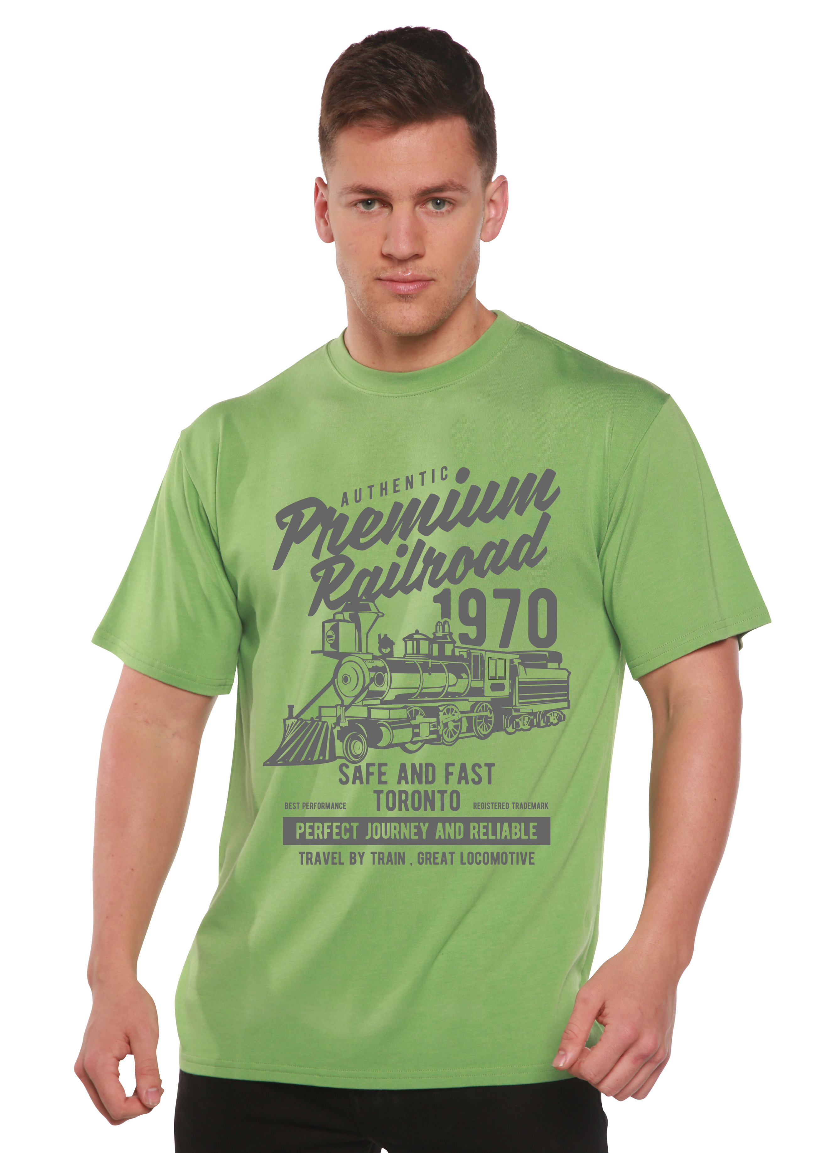 T-shirt graphique à manches courtes en viscose de bambou et coton biologique pour homme Railroad Spun Bamboo® Premium