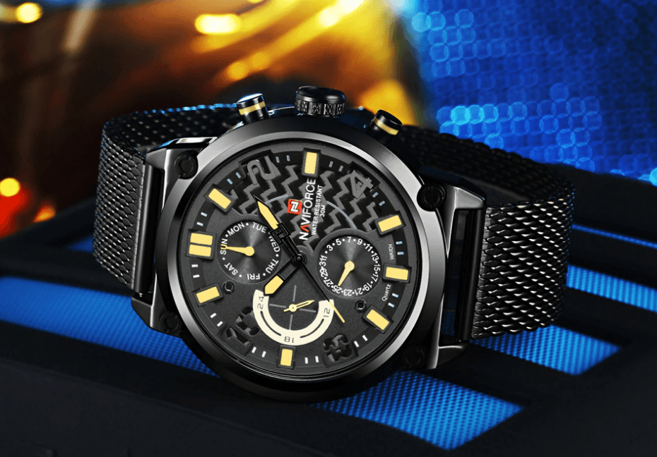 Montres à Quartz Analogiques Multifonctions pour Hommes, Étanche avec Bracelet en Maille d'Acier Inoxydable, Excellent Design, Cadeau Parfait