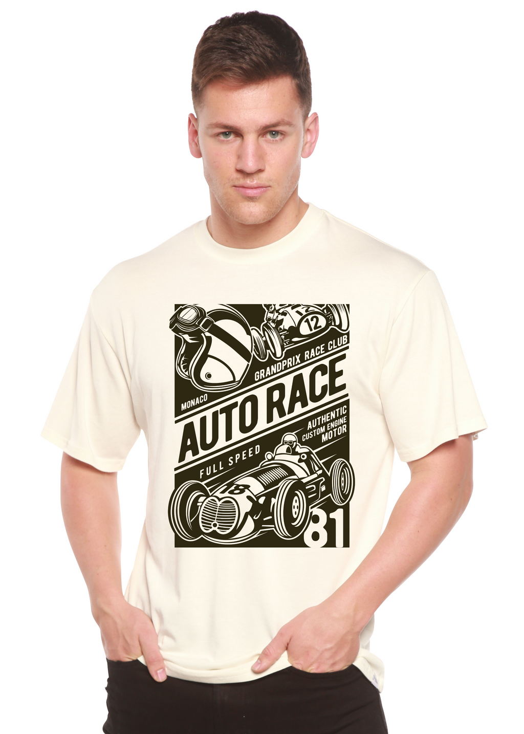 T-shirt graphique à manches courtes pour homme Auto Race en viscose de bambou/coton biologique