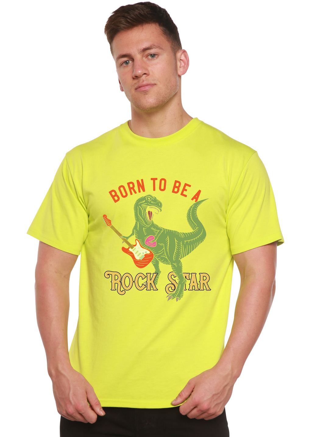 T-shirt graphique à manches courtes en viscose de bambou et coton biologique pour homme Born To Be A Rock Star
