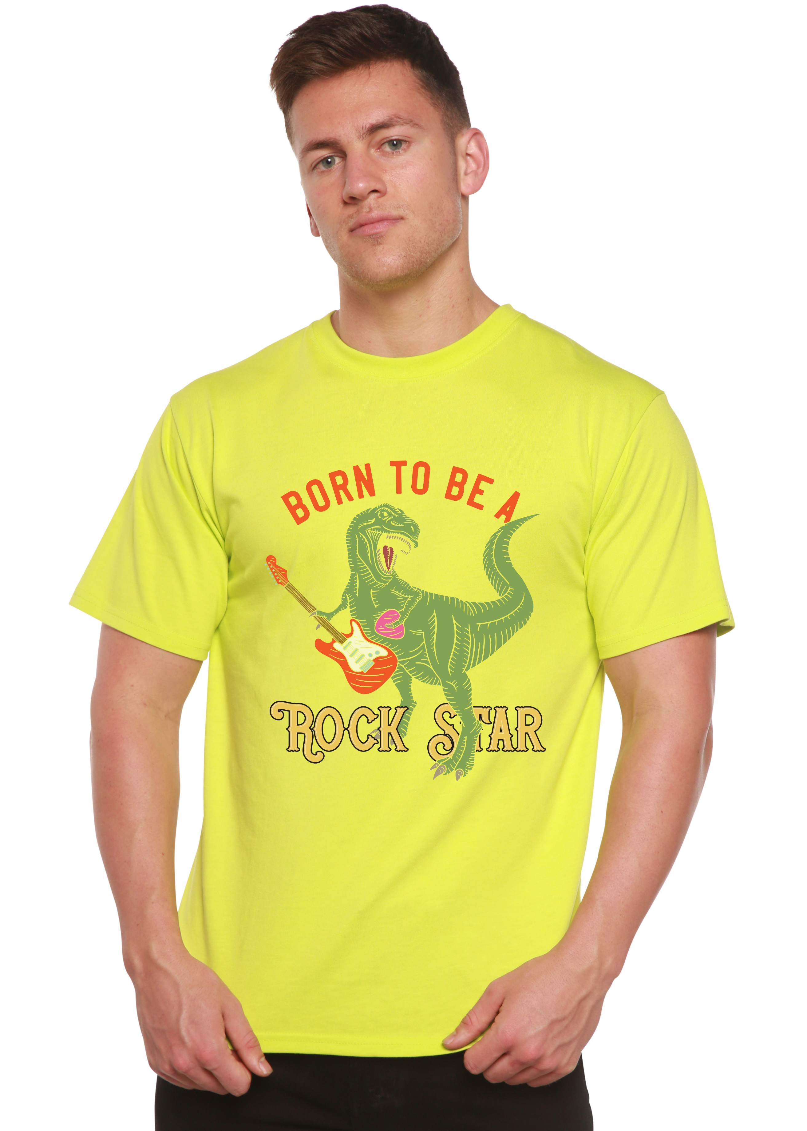 T-shirt graphique à manches courtes en viscose de bambou et coton biologique pour homme Born To Be A Rock Star