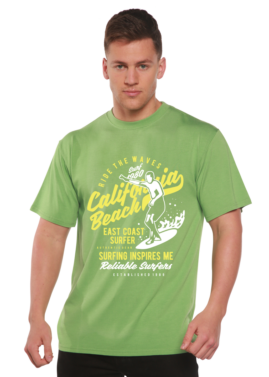T-shirt graphique à manches courtes en viscose de bambou/coton biologique pour homme Spun Bamboo® "Ride The Waves"