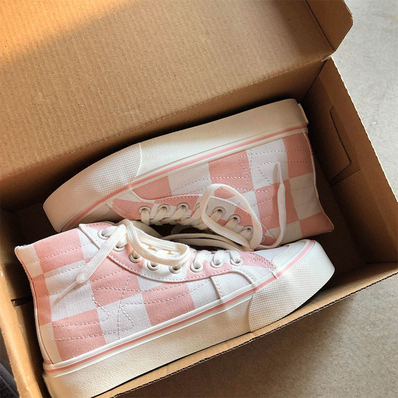 Baskets plates de luxe en toile rose pour femmes, nouvelles chaussures décontractées en toile de tennis et de basketball, baskets montantes tendance, chaussures de marche à enfiler, chaussures athlétiques pour la salle de sport, la course et le travail