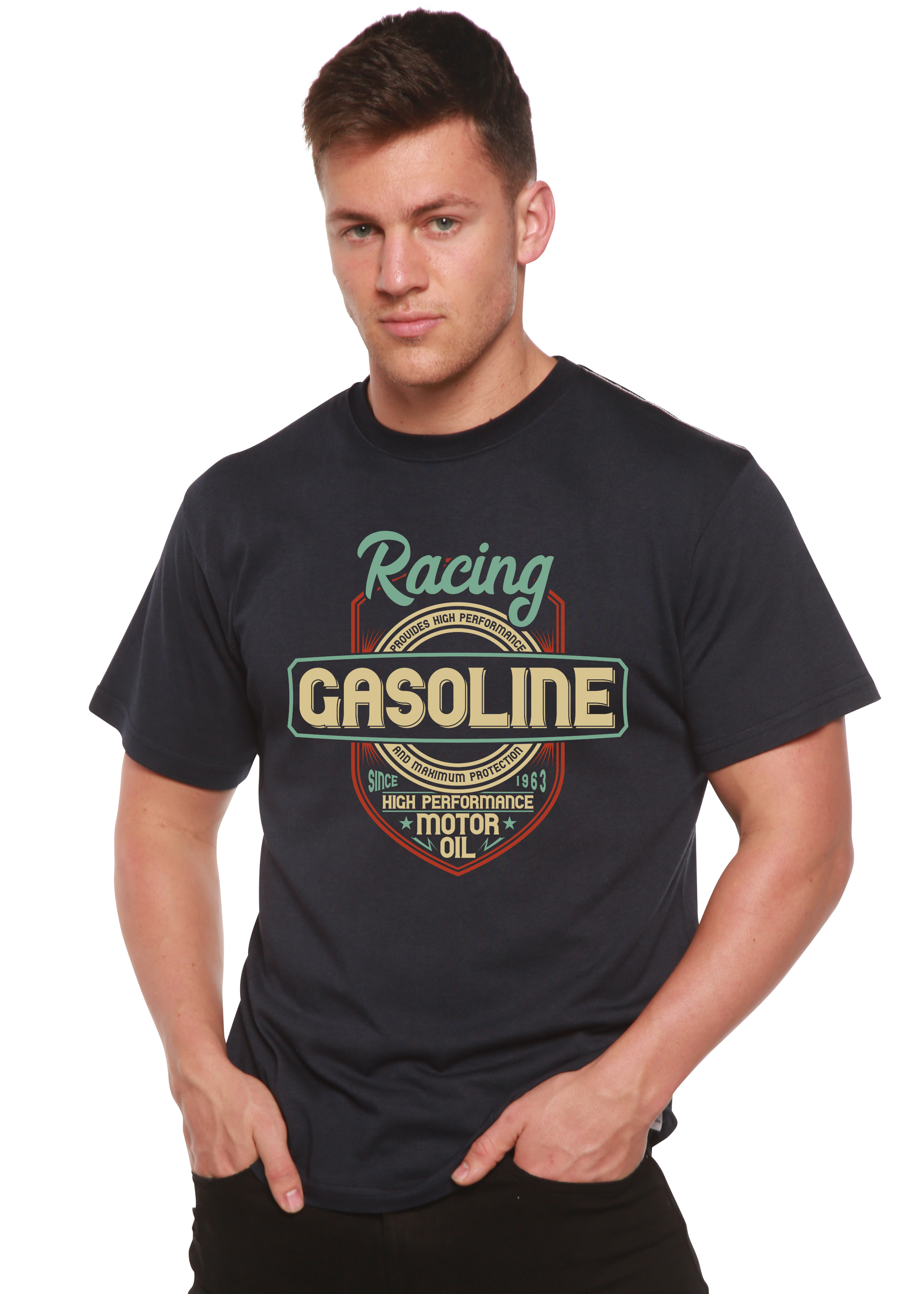 T-shirt à manches courtes en viscose de bambou/coton biologique à motif Racing pour homme