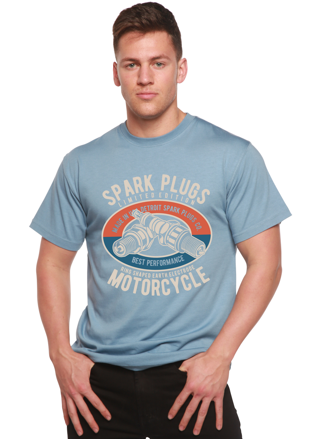 T-shirt graphique à manches courtes en viscose de bambou/coton biologique Spark Plugs Spun Bamboo® pour homme