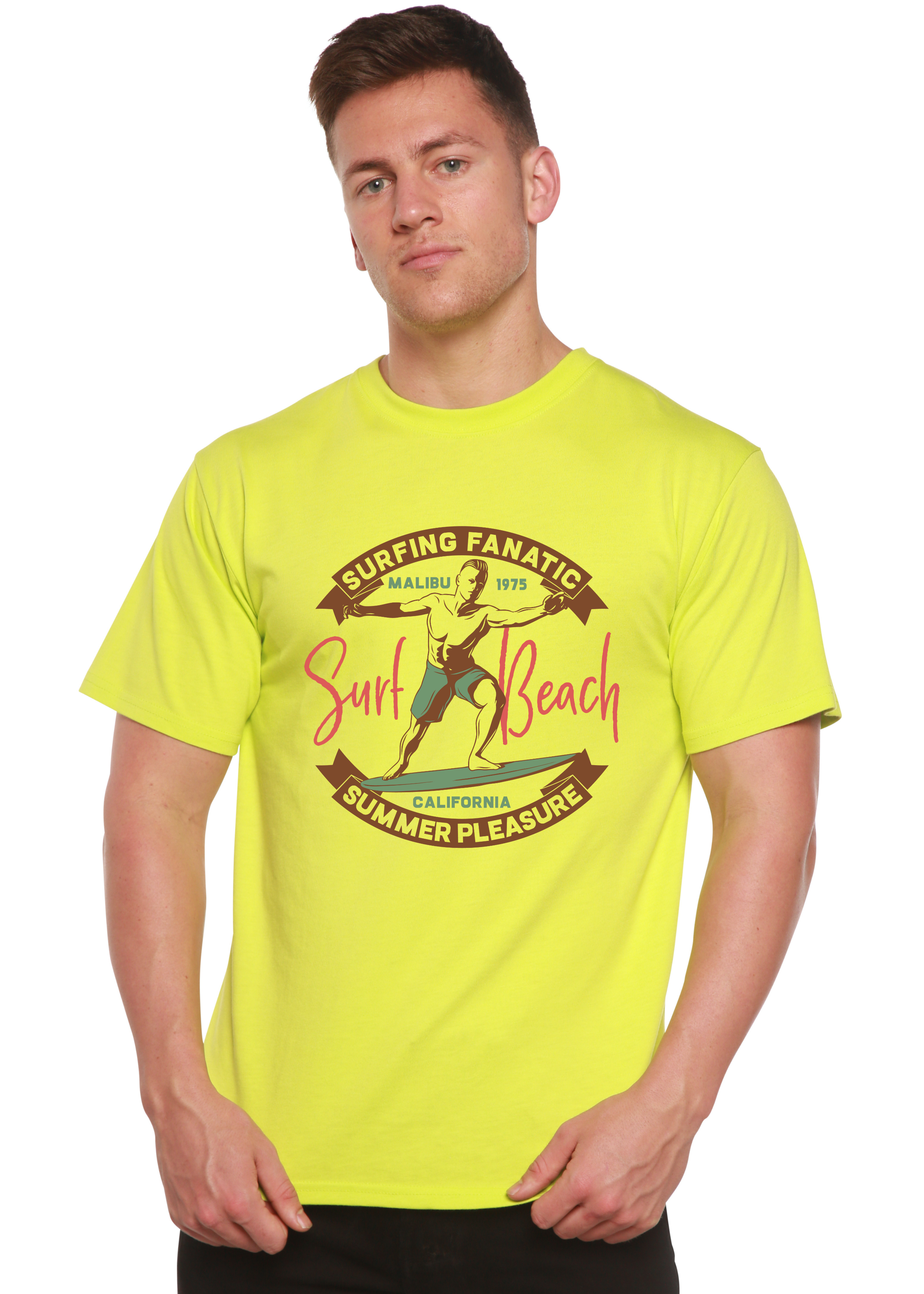 T-shirt graphique à manches courtes pour homme Surf Beach en bambou et coton biologique