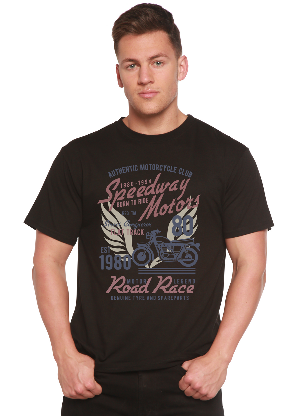 T-shirt graphique Speedway Motor Spun Bamboo® à manches courtes en viscose de bambou/coton biologique pour homme