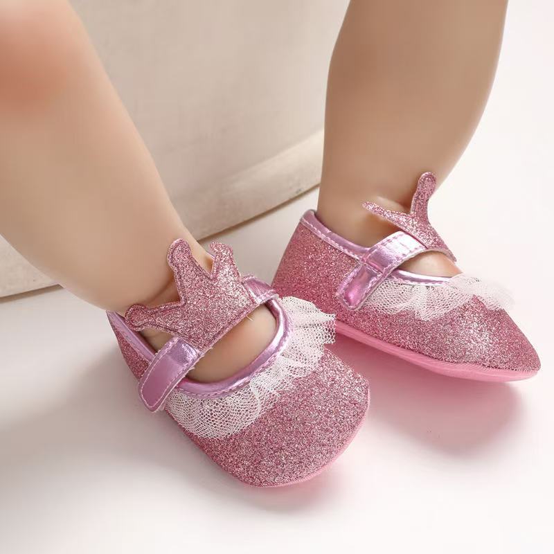 Chaussures de bébé fille nouveau-né, tout-petit, enfants, motif couronne pailletée, semelle souple antidérapante