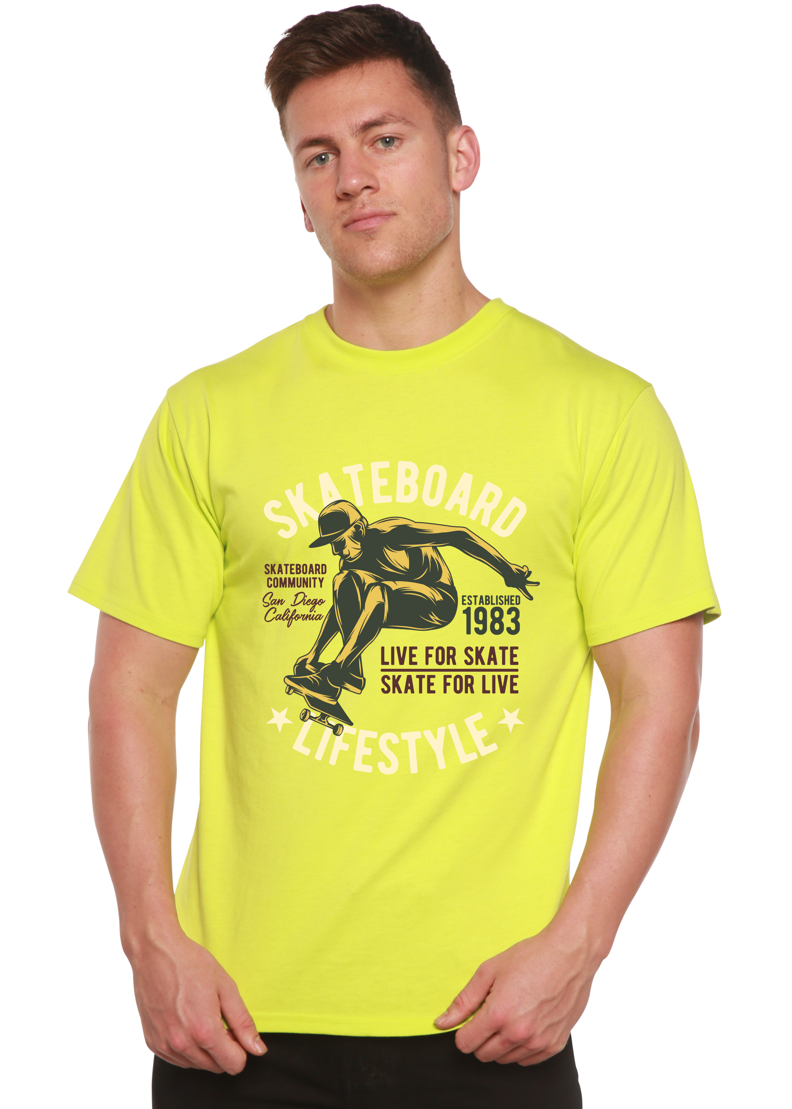 T-shirt à manches courtes et motif en viscose de bambou/coton biologique pour homme Skateboard Lifestyle