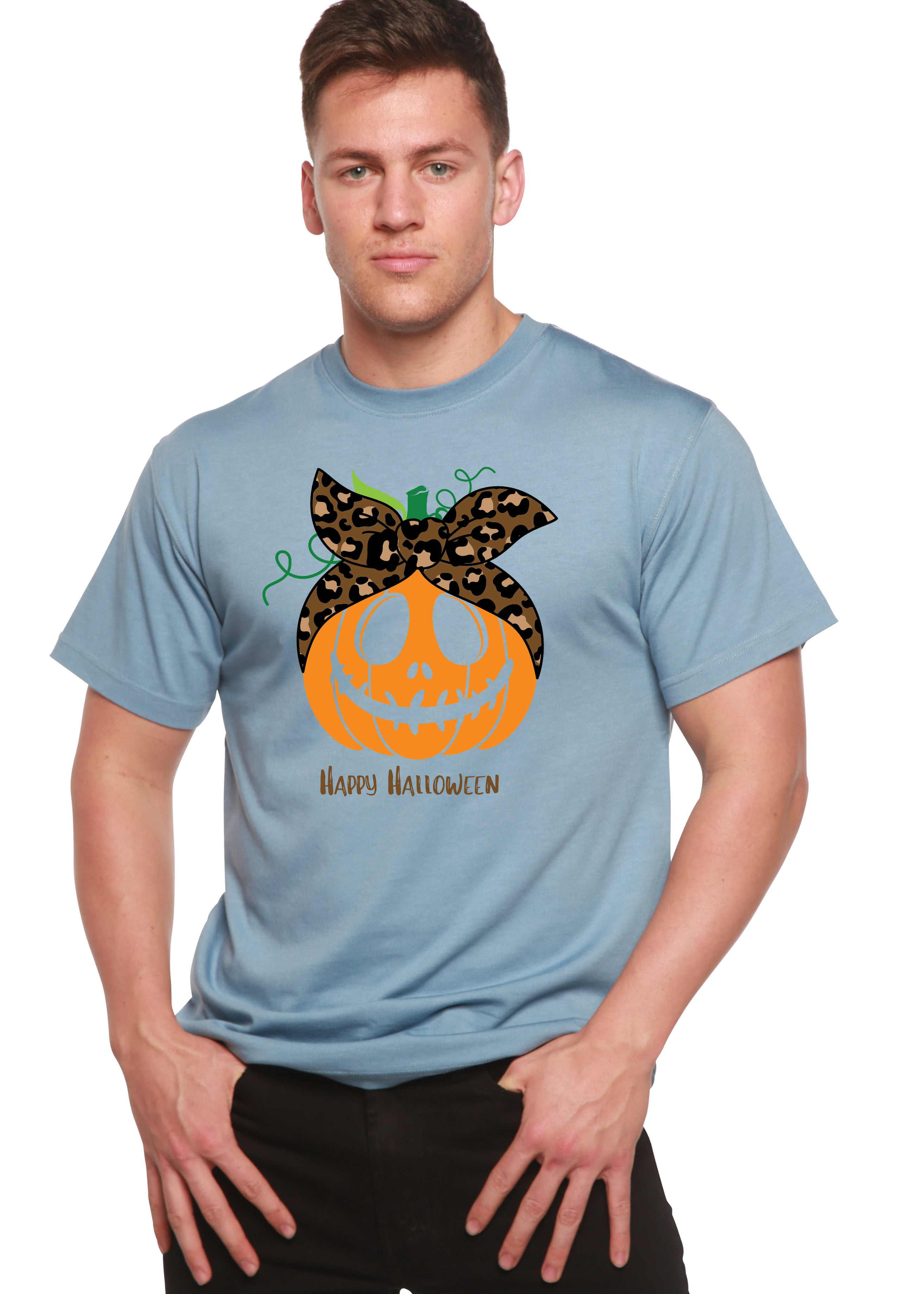 T-shirt graphique homme à manches courtes en viscose de bambou/coton biologique motif Joyeux Halloween