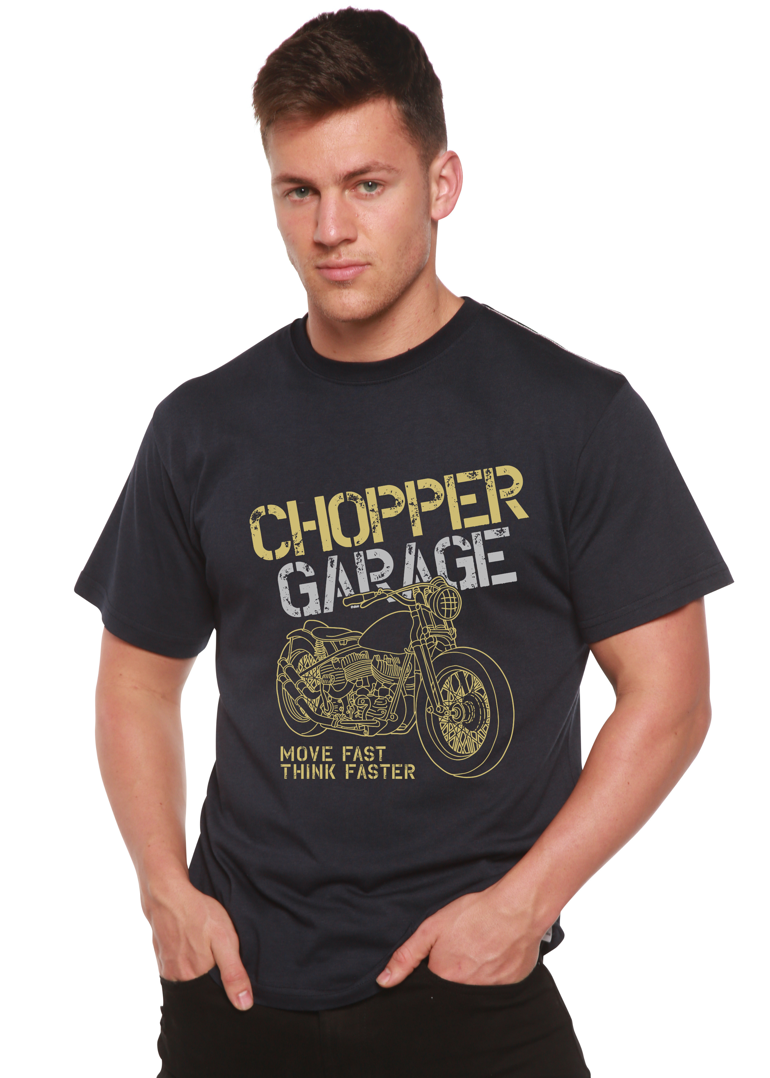 T-shirt graphique à manches courtes en viscose de bambou et coton biologique pour homme Chopper Garage