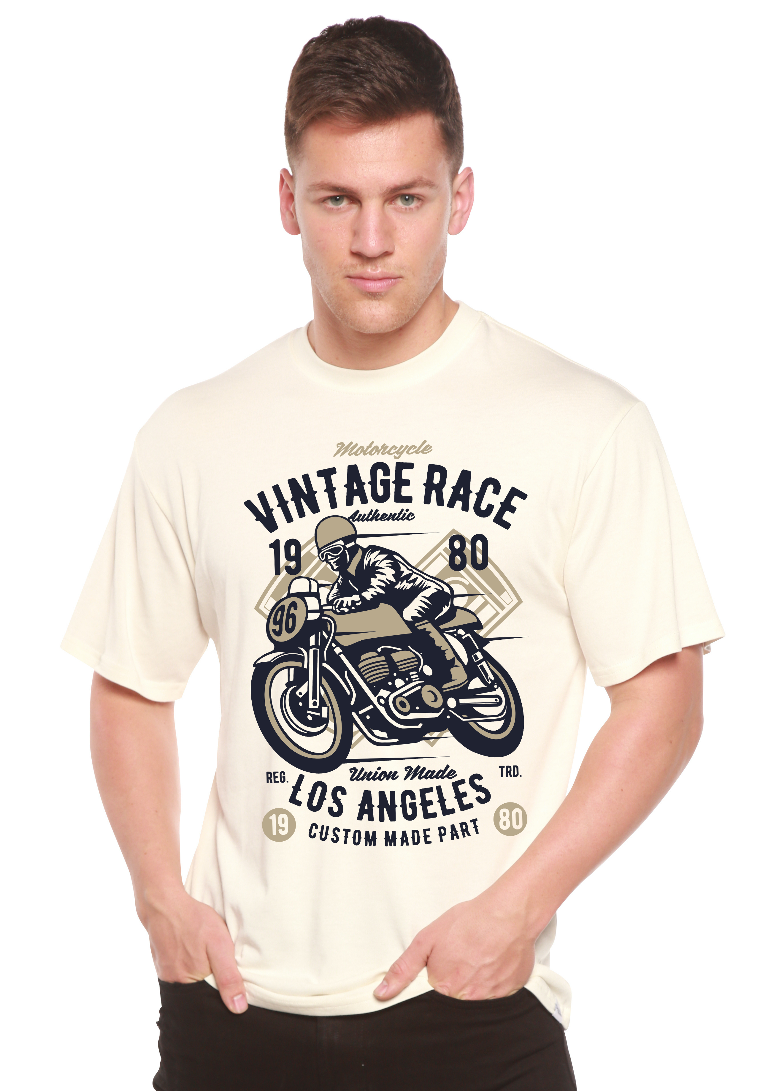 T-shirt graphique à manches courtes en bambou viscose/coton biologique Spun Bamboo® Vintage Race pour homme