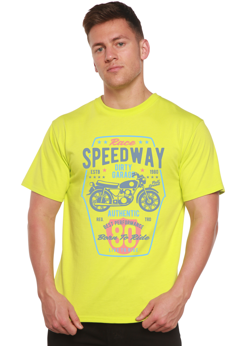 T-shirt graphique Speedway Motorcycle Spun Bamboo® à manches courtes en viscose de bambou/coton biologique pour homme
