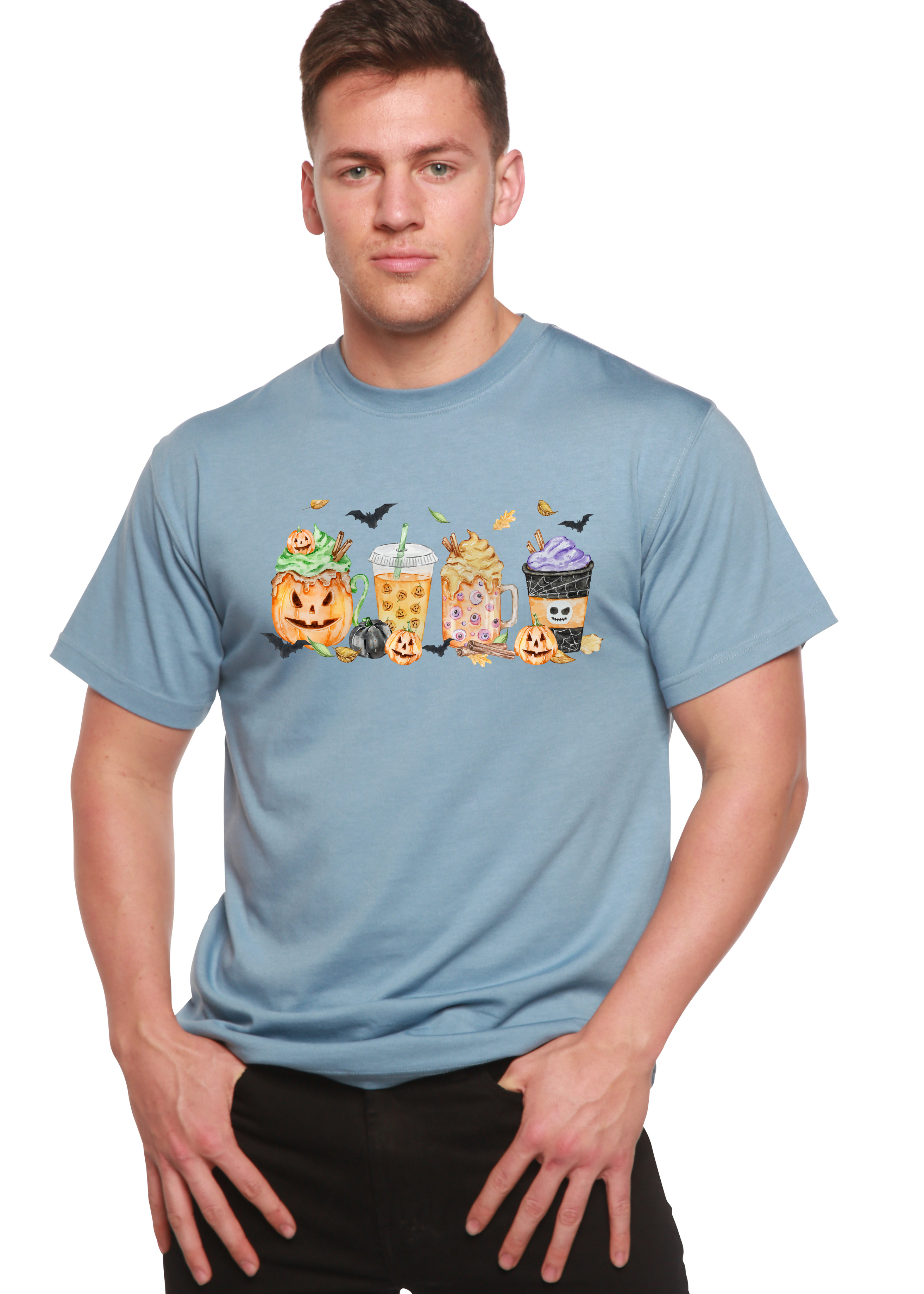 T-shirt graphique homme à manches courtes en viscose de bambou/coton biologique motif Joyeux Halloween