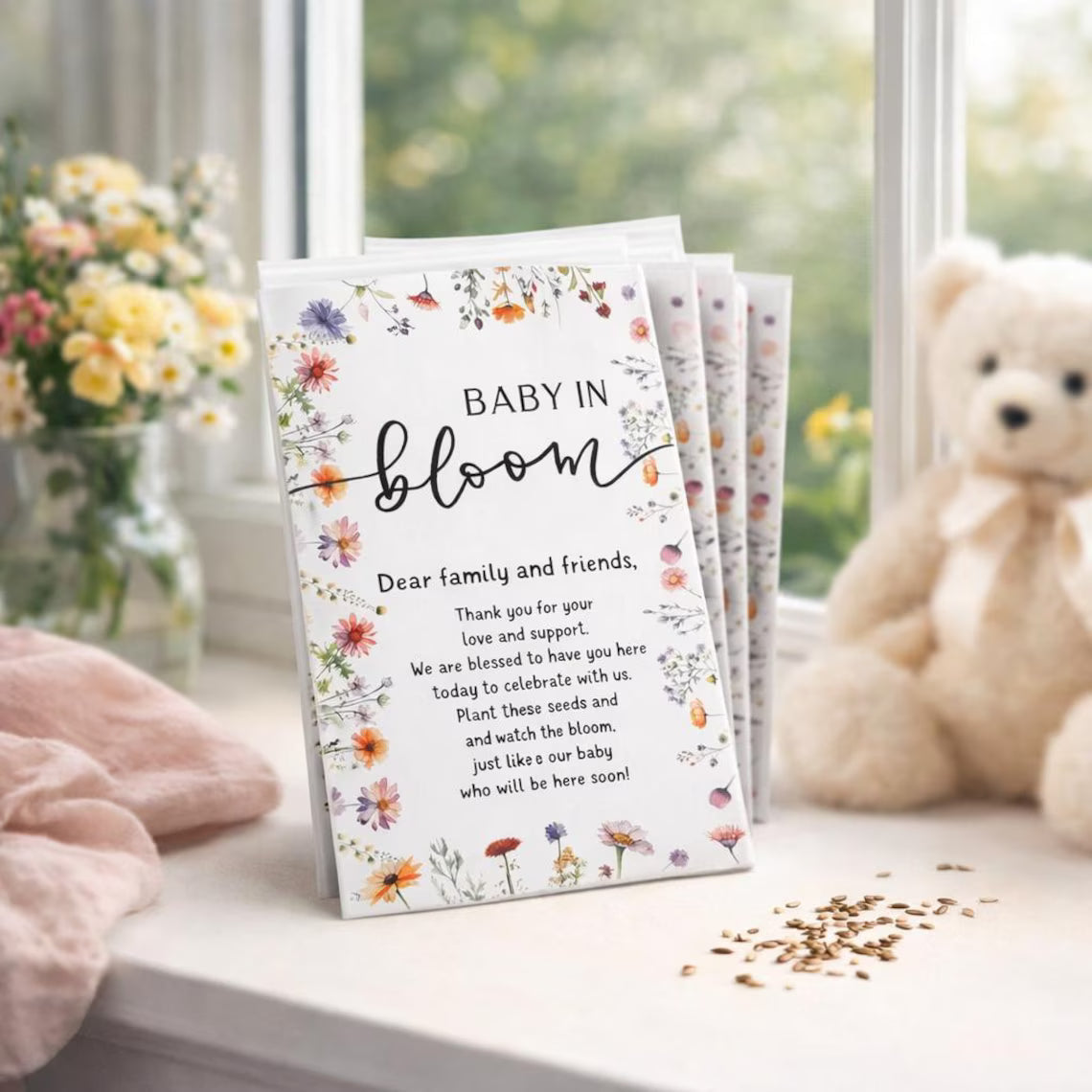 Faveurs de graines Bébé en fleur, lot de 25, cadeaux de baby shower avec fleurs sauvages