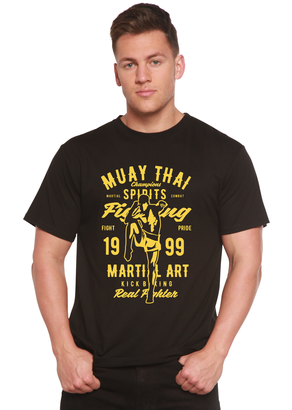 T-shirt graphique à manches courtes en viscose de bambou/coton biologique pour homme Muay Thai Spun Bamboo®