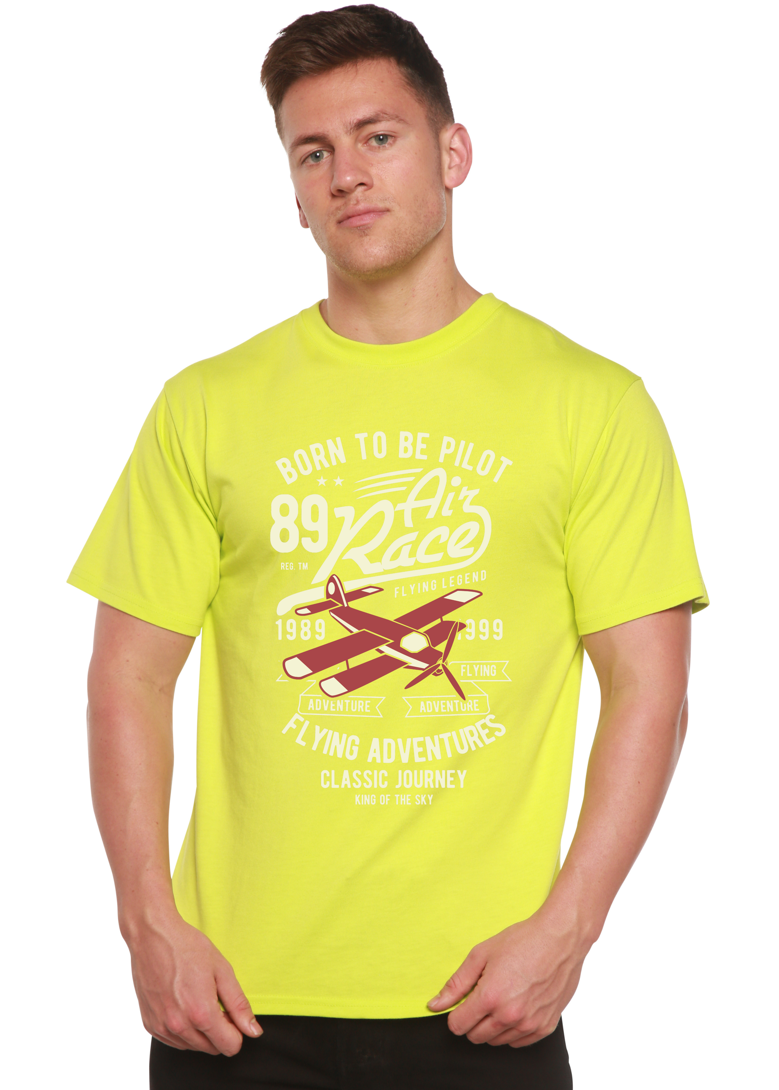 T-shirt graphique à manches courtes pour homme en viscose de bambou/coton biologique motif "Born To Be Pilot"