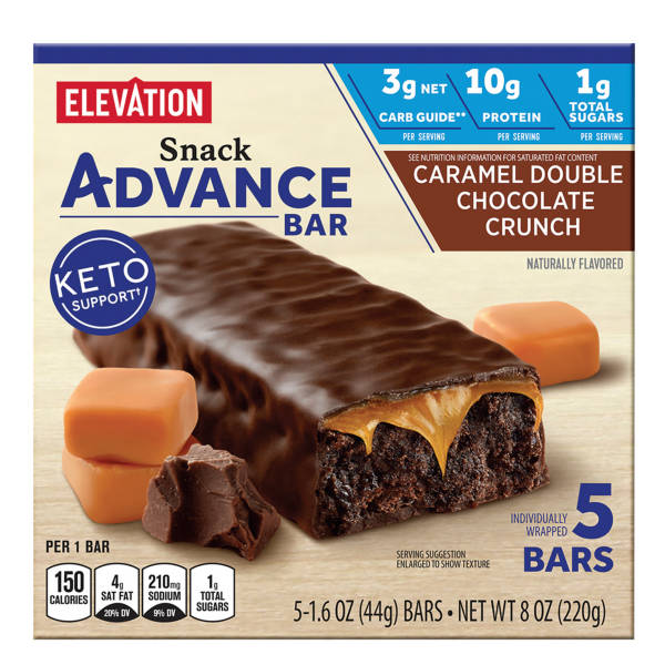 Barres-collation Elevation Caramel Double Chocolat Croquant, 5 unités