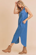 Nouvelle robe débardeur mi-longue d'été élégante à col rond avec poches pour femmes Confortable pour le quotidien et les loisirs