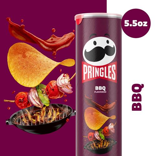 Pringles Chips de pommes de terre, collations pour le déjeuner, collations nomades, barbecue, boîte de 155 g (1 boîte)