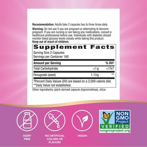 Graines de fenugrec Natures Way, soutien traditionnel à la lactation/allaitement*, vérifié par le projet sans OGM, végétalien, 320 gélules