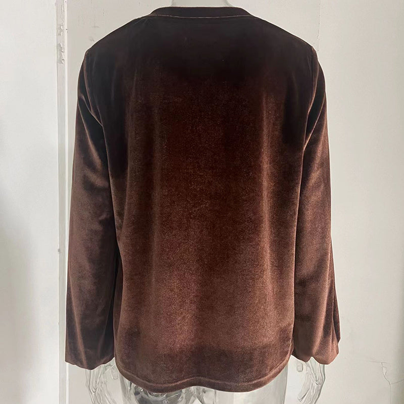Pull à manches longues, couleur unie, col en V et détails boutonnés pour femme
