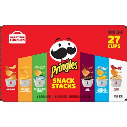 Pringles Croustilles, Snack Stacks, Collations pour le déjeuner, Collations pour le bureau et les enfants, Paquet varié (27 gobelets)