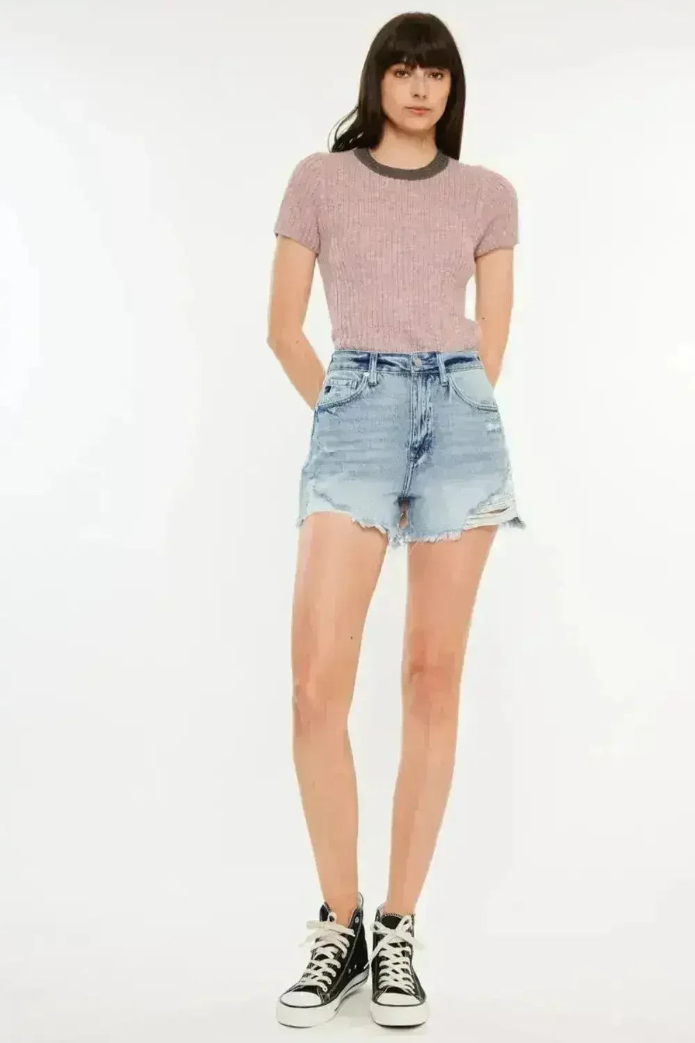 Short en jean délavé Kancan taille haute avec poches
