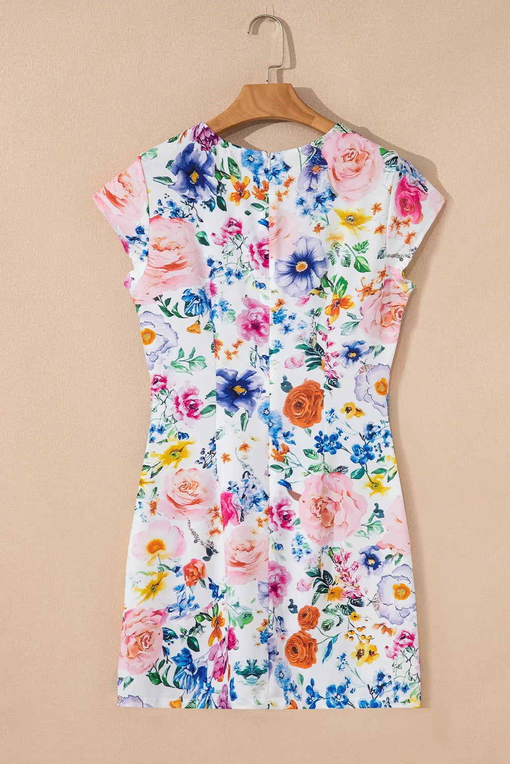 Mini-robe bleu ciel à manches courtes et imprimé floral éclatant